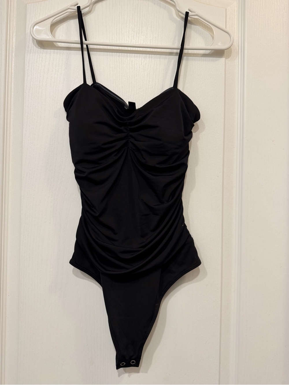 Express Black Ruched Spaghetti-Strap One-Piece Bodysuit